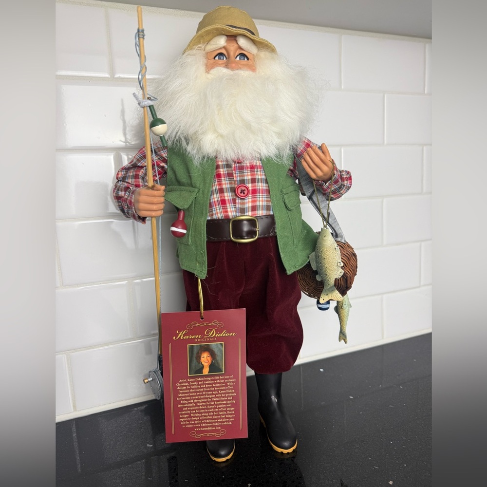 Karen Didion Originals Fishing Santa Figurine, 17 Inches - Handmade NEW - NO BOX - Picture 2 of 13